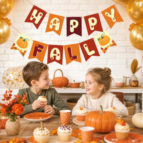 Image of Happy Fall Pumpkin Banner Sign Fall Party Banner Garland