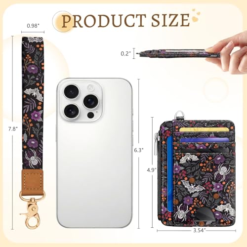 Image of Kelvoris Goth Bat Slim Wallet Women Credit Card Holder, Spider Small RFID | Keychain, Zipper Coin Pocket, Front Pocket Thin Travel Card Case, Minimalist, 6 Card Slots, 1 ID Window, Ladies Gifts Woman
