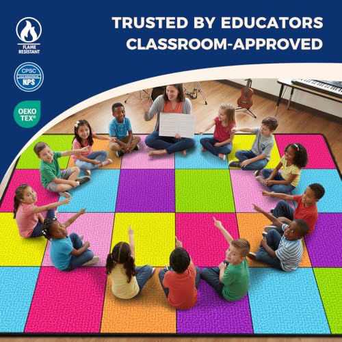 Booooom Jackson Classroom Rug - 6'5''x 9'8'' Sweet Macaron Seating Preschool Classroom Carpet, Non-Slip & No-Trip Edges, Vibrant Colors for Kids Playroom Floor Mat - image 2