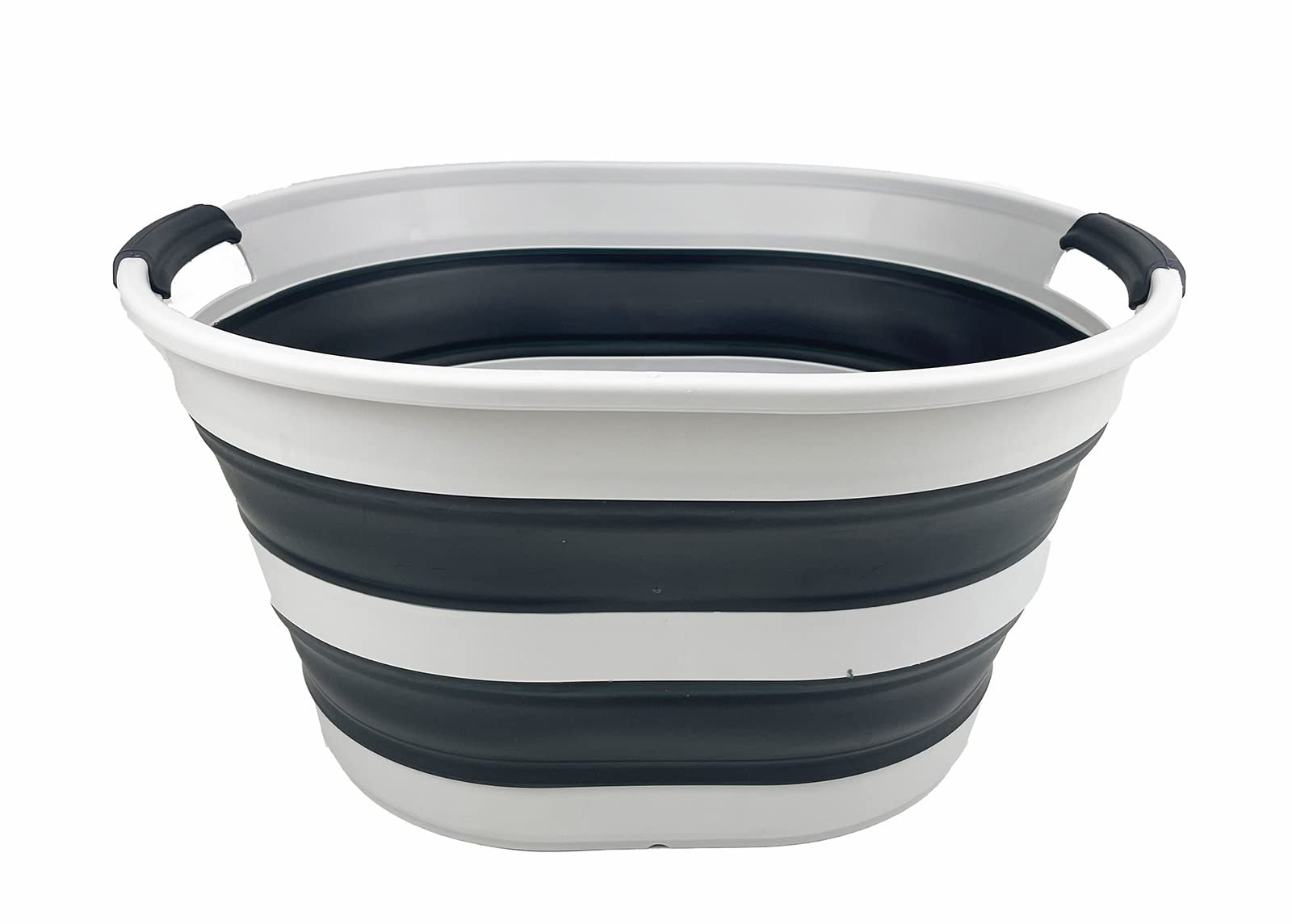 SAMMART - Panier à linge pliable en plastique de 23 l - Baignoire/panier ovale - Conteneur de rangement pliable - Bac à linge portable - Panier à linge peu encombrant (1, gris/gris ardoise)