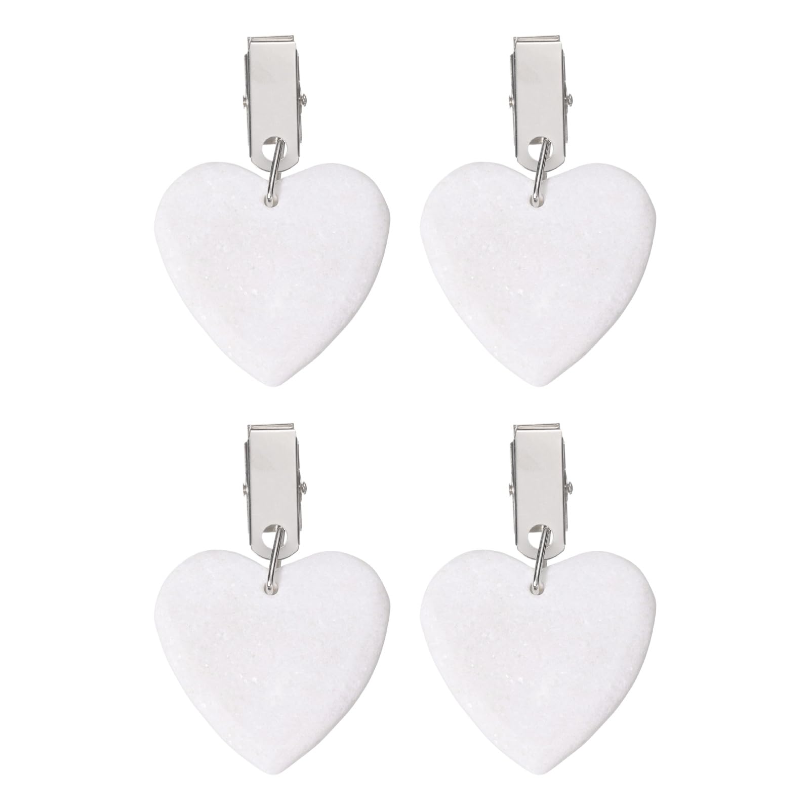 sourcing map 4Pcs Tablecloth Weights, Marble Table Cover Weights with Metal Clips, Heart Shape Stone Tablecloth Pendant 5 x 5cm for Outdoor Party Picnic Garden Table Decoration, White