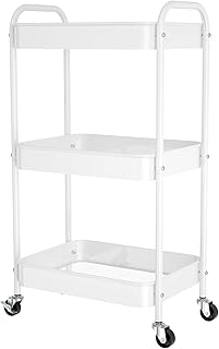 3-Stufiger Rollender Metall-Aufbewahrungswagen mit Rädern, multifunktionaler Organizer für Büro, Küche, Badezimmer, Bücher, Windeln - einfache Montage, Weiß