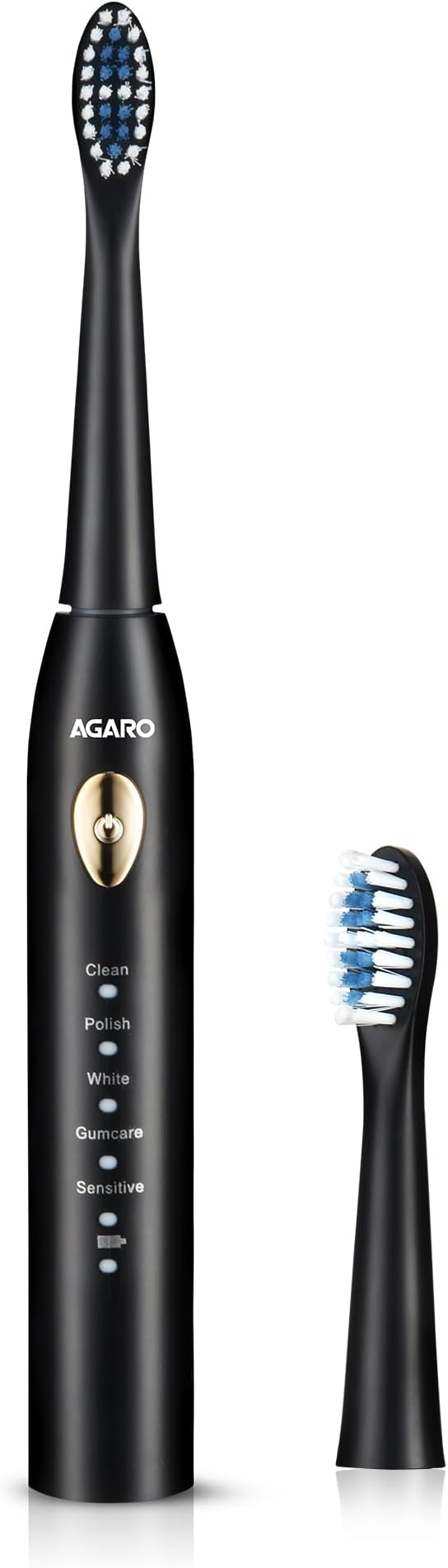 AGARO COSMIC LITE Sonic Electric Tooth Brush For Adults With 5 Modes, 2 Brush Heads & Rechargeable With 4 Hours Charge Lasting Up To 25 Days, Power Toothbrush, (Black)