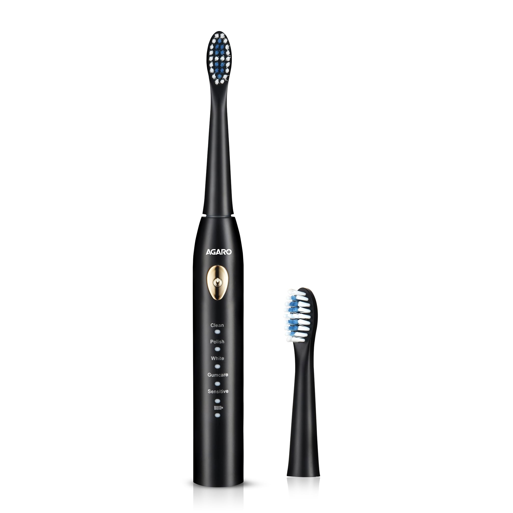 AGARO COSMIC LITE Sonic Electric Tooth Brush For Adults With 5 Modes, 2 Brush Heads & Rechargeable With 4 Hours Charge Lasting Up To 25 Days, Power Toothbrush, (Black)
