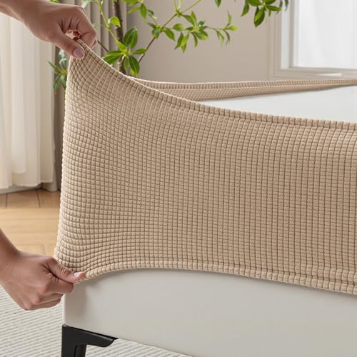 MIYE Jacquard Fabric Box Spring Cover Super Stretchy Wrap Around 4 Sides Elastic Bed Skirt Wrinkle & Fading Resistant Washable & Easy Fit. (Cream Twin)
