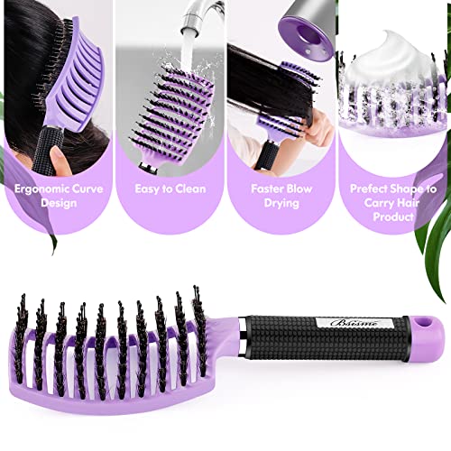 Hair Brush, Boar Bristle Hair Brushes For Women Men Kids, Curved Vented Styling Hairbrush Faster Blow Drying, Paddle Detangler Brush For Wet Dry Curly Thick Hair Smoothing Massaging Detangling(Purple) #TOP4