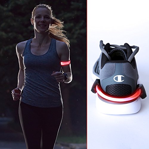 Reflective LED Sports Armband and LED Shoe Lights for Safe Night Running, Walking, Cycling or Jogging. Techion Reflective Fabric Can Be Used on Arm or Ankle. Easily Be Seen At Night. Red/Red