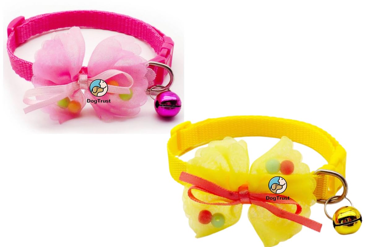 Dog Trust Cat Collars with Bow Tie and Bell Adjustable Or Certain Necktie Collar for Kitten Cat (Pink+Yellow) (B0C8BCB6VG) Amazon Price History, Amazon Price Tracker