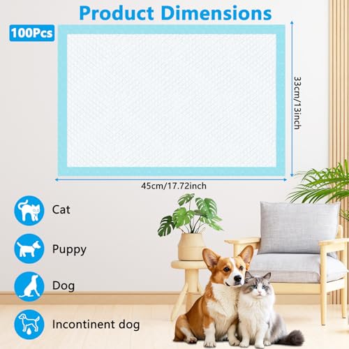Foymlon 100 Stück Welpen Unterlagen, 33 x 45 cm PIPI Matten für Hunde, Puppy Pads mit 6 Schichten Design, Schnell Trocknen und Feuchtigkeit Absorbieren, Geeignet für Hunde, Katzen und Schweine