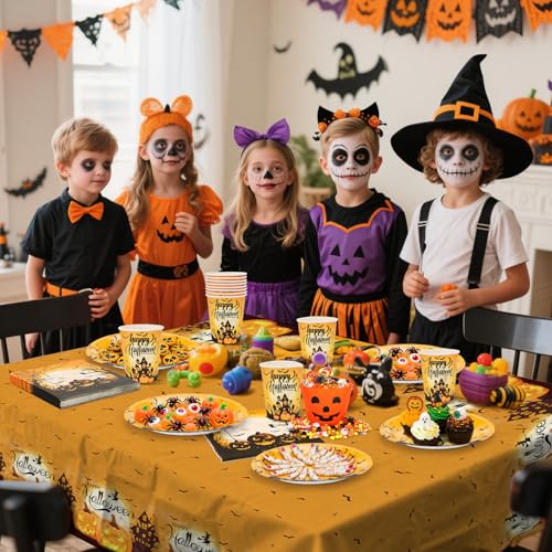 MestectPET 57 Pcs Halloween Party Tableware Set, Paper Plates Cups Napkins Tablecloth for 16 Guests, Dinnerware Set for Halloween Bar Home Party Supplies Table Decoration - Image 6