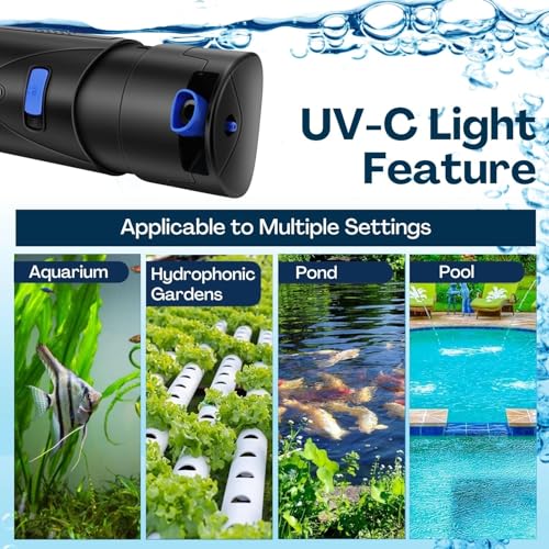 Image of Flexzion Aquarium Filter U-V, 200 Gallon Fish Tank Filter with U-V Light for Green Control Cleaning, 200GPH Submersible Aquarium Pump for Turtle Tank, Freshwater Crystal Clear & Saltwater