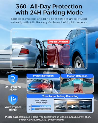 AZDOME 360 4 Channel Dash Cam Front and Rear Inside, Built-in 128GB eMMC, 2K+1080P*3 Dashcam, Left Right, Voice Control, 5G WiFi Dash Camera for Cars with 4 Adjustable Lenses, IR Night Vision, M660 - image 4