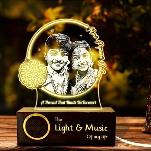 Image of ZOCI VOCI Rakshabandhan Gift for Sister, Cousin Or Sibling Acrylic Personalized Engraved LED Photo Lamp - | Unique Rakhi Gift for Brother (Threads of Love, Lamp + BT Speaker)