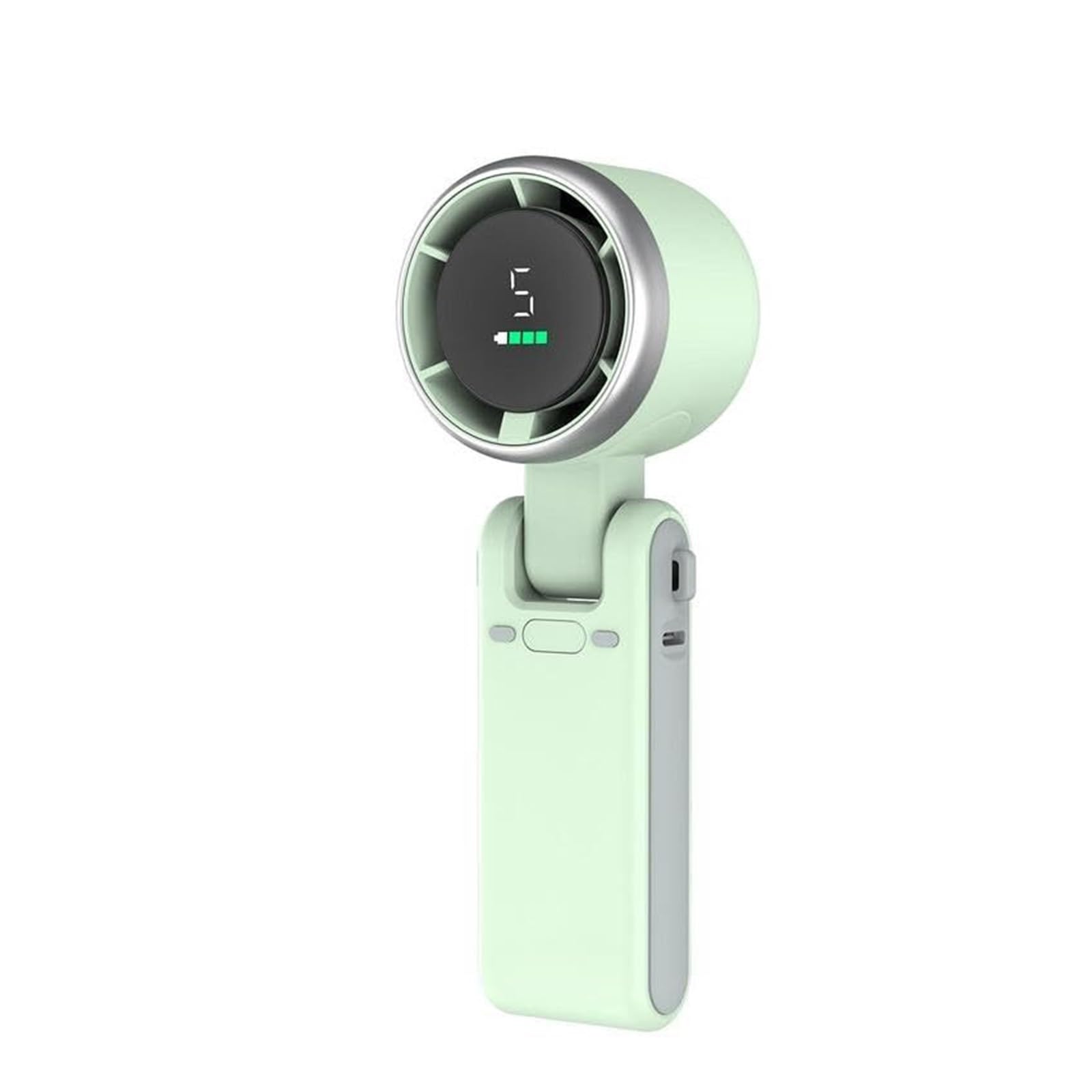 Ventilateur turbo portable au design épuré blanc et vert avec autonomie de 10 heures