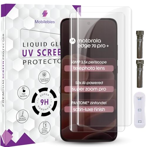 Image of Advanced HD+ UV Tempered Glass Screen Protector For Motorola Edge 70 Pro Plus (6.78 Inch, Pack of 2) Full Adhesive UV Curved Screen Guard, Case Friendly with installation kit & Guide