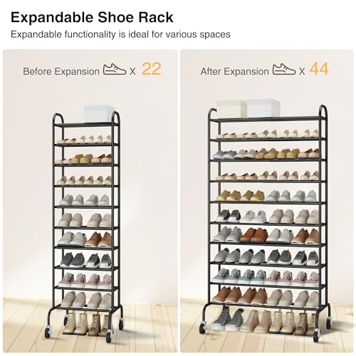 Image of STO STO Expandable Shoe Rack, 10-Tier Metal Tall Shoe Rack for Garage, Up to 44 Pairs Adjustable Shoe Rack Storage for Front Door Entrance, Free Standing Shoe Rack Organizer for Entryway, Black