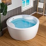 WOODBRIDGE 59' Acrylic Freestanding Round Double Soaking Tub with Pre-molded Seat and Chrome Overflow and Drain Option, White, B0061-C