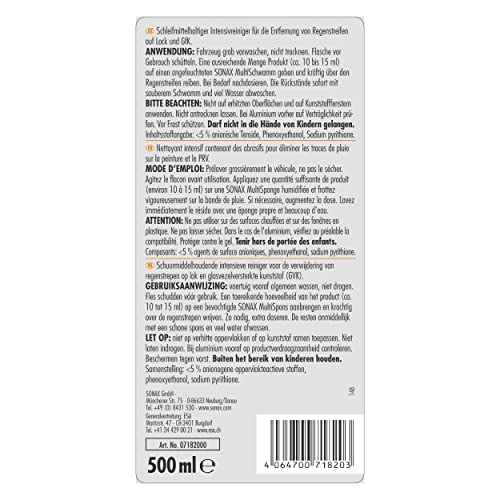 SONAX CARAVAN RegenstreifenEntferner (500 ml) schleifmittelhaltiger Intensivreiniger für Lack und GfK | Art-Nr. 07182000