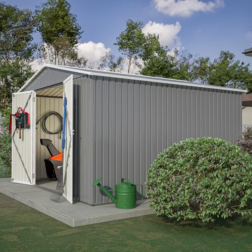 Image of YOPTO 10x10 FT Outdoor Storage Shed,Metal Shed W /Updated Frame Structure & Lockable Door,Garden Tool House W /Air Vent & Sloped Roof,for Backyard,Patio,Lawn,Grey