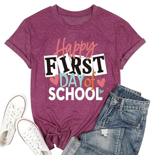 YLISA Happy First Day of Back to School Shirt for Women Teacher Gifts Purple