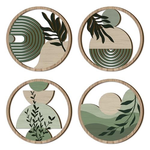 TOARTi 4 Stück Boho WandDeko Grün Boho Wand deko Moderne Wanddeko Wohnzimmer 3D Runde Vintage...