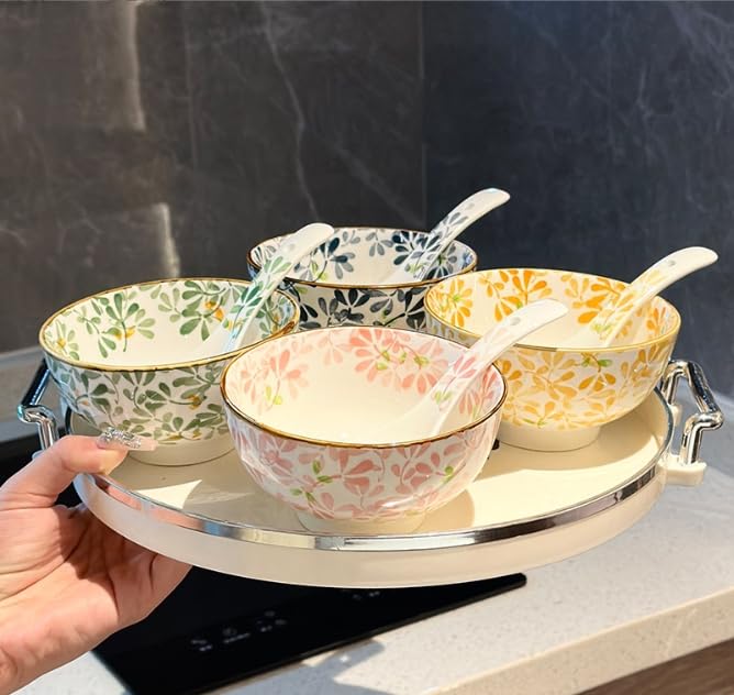 ZPPLD 4 Ciotole Ceramica Set,Ciotola Colazione,Ciotole Per Dessert In Ceramica, Ciotole Per Insalata,Gelato,Salse Per Salse,Biscotti, Dessert,Noci,Frutta - immagine 4