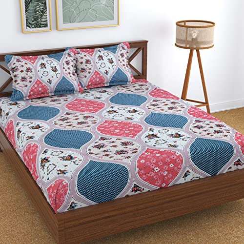 Image of Fitzy 280 TC Fitted Bedsheet King Size, Elastic Bedsheet, 72x78 + 10 Inches Drop,with 2 Pillow Covers (Antiquedesign)