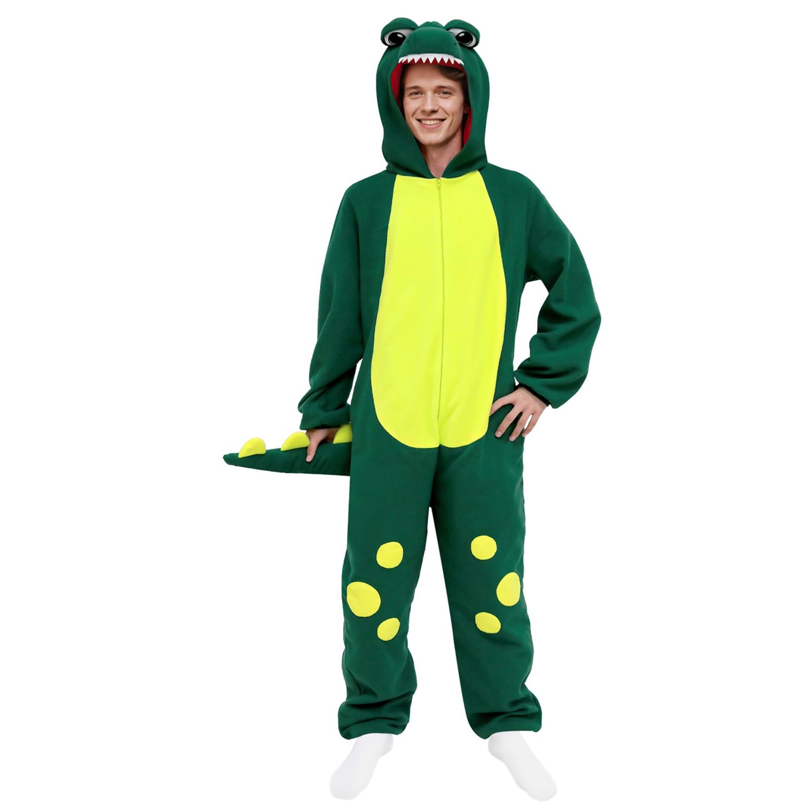 Unisex Adult Onesie Pajamas, Cosplay Animal One Piece,Christmas Sleepwear,Halloween Costume,Winter Homewear Green Dinosaur Small