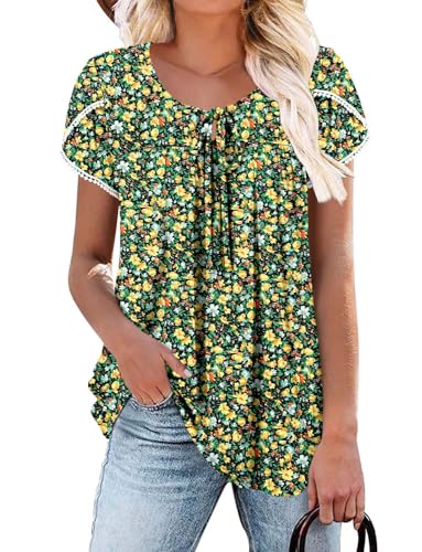 BETTE BOUTIK tunic tops floral loose fit tops for women wrinkle free travel clothes for women plus size green tops for women LYellowOrange X-Large