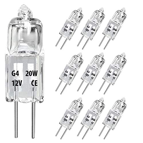 WMWZM 10 Pack G4 T3 Halogen Light Bulbs 12 Volt Clear Halogen G4 Bin-Pin Base Light Bulb JC Type 20W Warm White 2800K Halogen Bulb Dimmable Light Bulb (10-Pack)