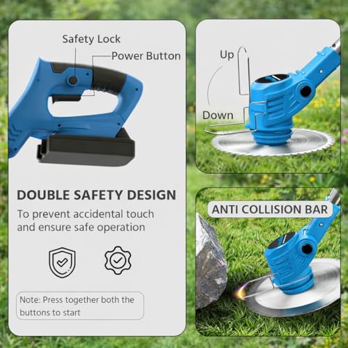Image of BENAVJI Cordless Grass Cutter Machine for Garden| Easy Storage with Adjustable Height & Foldable Handle | Weed Cutting Tool | 2 x 48V Battery | 25cm Cutting Width | 3 x Heavy-Duty Blades