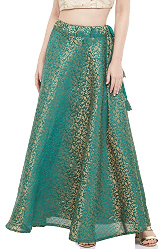 Image of Studio Shringaar Women's Polyester Maxi Benaras Brocade Readymade Long Skirt Lehenga Ghagra