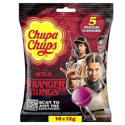 Chupa Chups Stranger Things The Right Side Up Lutscher, 10 Lollies im Beutel in 5 Sorten, limitierte Edition, als Geschenk oder für Partys, 10 x 12g für 1,79 EUR bei amazon.de Bild: Chupa Chups Stranger Things The Right Side Up Lutscher, 10 Lollies im Beutel in 5 Sorten, limitierte Edition, als Geschenk oder für Partys, 10 x 12g für 1,79 EUR bei amazon.de