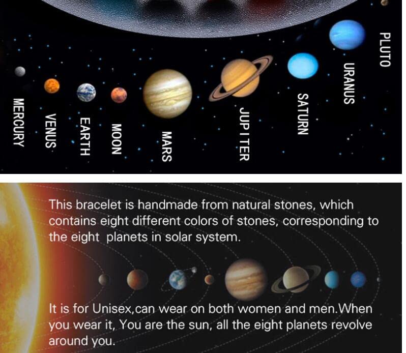Image of COLORFUL BLING Natural Stone Beads Solar System Bracelet Universe Galaxy The Eight Planets Guardian Star Bracelet Jewelry Healing Yoga Chakra Gifts for Women