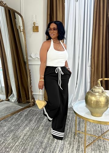 Nimsruc Wide Leg Sweatpants for Women High Waisted Drawstring Casual Loose Long Pants with Pockets4