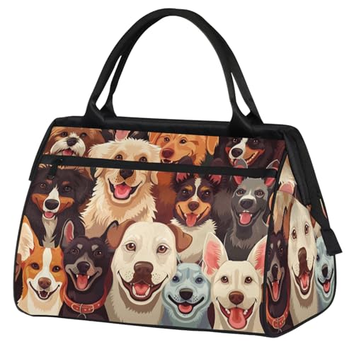 Overnight Weekender Bag for Women Men Cartoon Dog Animal Face Waterproof Carry On Travel Duffel Bags with Zipper Lightweight Sports Gym Bag Luggage Workout Handle Bags for Traveling Yoga Camping