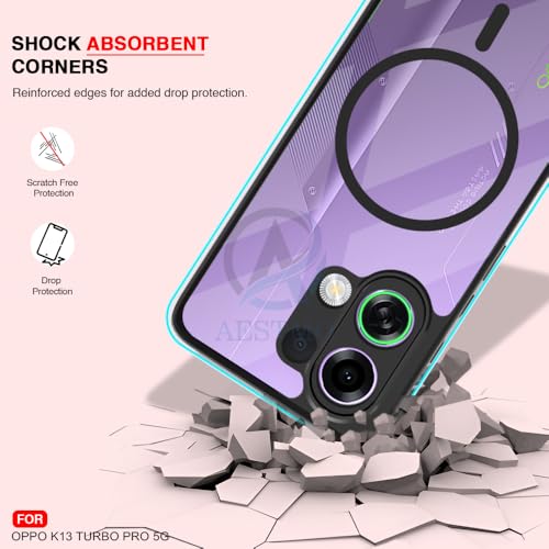 Image of AESTMO Oppo K13 Turbo /Turbo Pro 5G 5G Back Cover | 360 Protection | Crystal Clear Hard Back Transparent | Compatible with MagSafe Accessories (PC+TPU, Black Bumper)