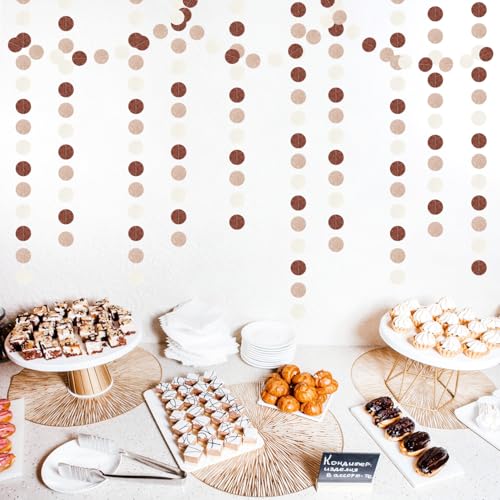 Image of Boho Brown Champagne-Gold Party-Decorations Streamers-Garland - 52ft Fall Rustic Birthday Hanging Paper Banner,Autumn Baby Bridal Showe Neutral Wedding Bachelorette Decor Hugfond
