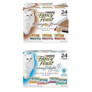 Purina Fancy Feast Gravy Wet Cat Food Variety Pack, Gravy Lovers Poultry & Beef Feast and Creamy Delights & Seafood Collection
