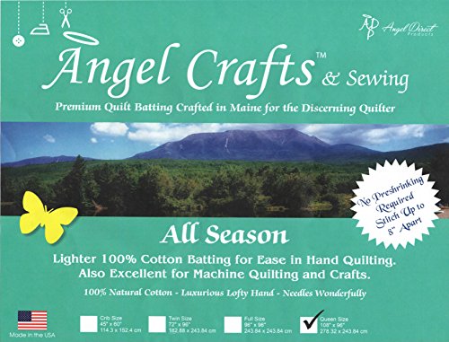 Angel Crafts And Sewing Cotton Batting For Quilts - Purely Natural All Season Quilt Batting By The Roll - Low Loft Fabric For Quilting, Upholstery, Applique, Pillows - 108 By 96 Inches, Queen Size #TOP5