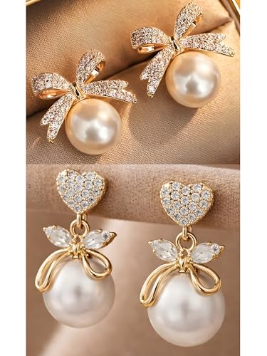 SHULOVA 3 Pearl Earrings Set with Stud Earring Pack of 3 - Image 3