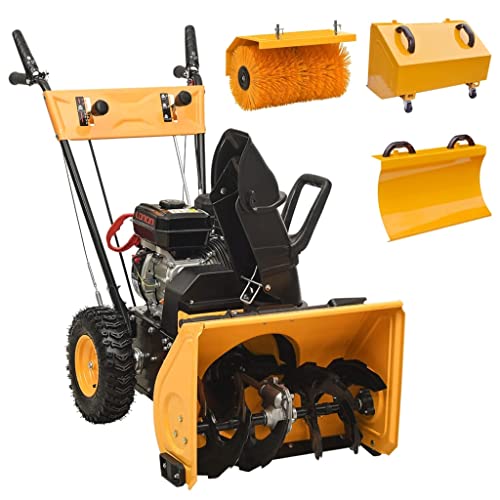 Colore: Giallo e nero SKM Set Spazzaneve e Spalaneve 4 in 1 a Benzina 6,5 HP (123,05) kg