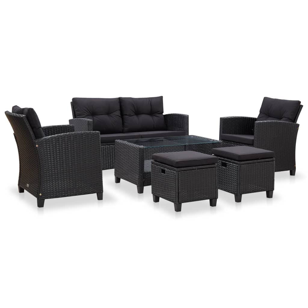 Set Divani da Giardino,poltrone salotto set giardino esterno arredamento terrazzo Adatto per terrazze, prati, spiagge e giardini 6 pz con Cuscini in Polyrattan Nero