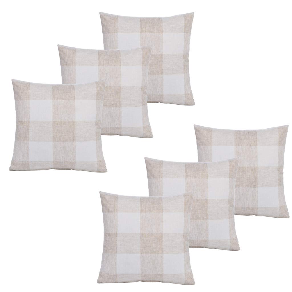 SMITHOOM Set of 6 Throw Pillow Covers - Classic Lattice Design Cushion Covers - Square Pillow Cases for Sofa Bed Car Livingroom, 45x45cm/18x18 inch, Beige&White Lattice