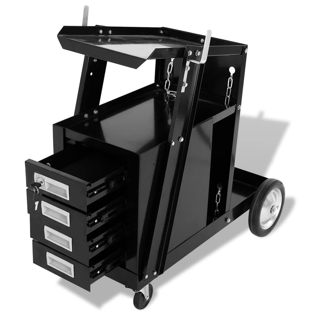 Carro de soldadura con 4 cajones con cerradura, carro de taller de acero, 73,5 x 42 x 72 cm, carro con ruedas, armario de herramientas para taller, armario de materiales para garaje y