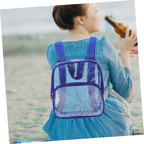 FAVOMOTO Clear Backpack for Adults Heavy Duty Transparent Sports Travel Bag with Blue PVC Mini Shoulder Straps for Daily Use4