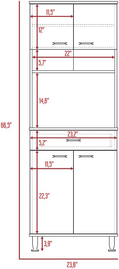 Tuhome Santoro 60 Pantry Cabinet with Double Doors, Five Adjustable Shelves, Modern Storage Solution for Kitchen, Dining Room, or Utility Rooms