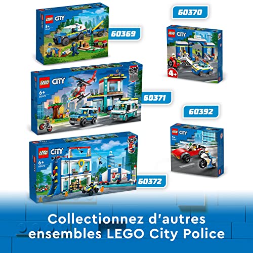 LEGO 60370 City La Course-Poursuite Au Poste De Police, Voiture Jouet Et Moto, 4 Minifigurines Et Figurine De Chien, Ã‰vasion Prison, Enfants, Filles Et Garçons 4 Ans