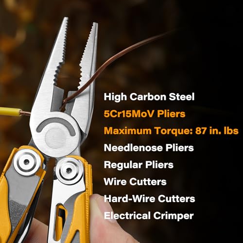 Image of 21-in-1 Multi Tool Pliers w /Safety Locking & Spring-Action Scissors | Heavy-duty Stainless Steel Multi-tool Set with Nylon Sheath for Work, Home, Garden, DIY & Auto, Maple Yellow