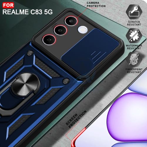 Image of AESTMO Tough Armor Realme C83 5G / Realme P4 Lite 5G Bumper Back Case Cover | Ring Holder & Sliding Camera Shield Cover | 360 Degree Protection Back Case Cover (Blue)